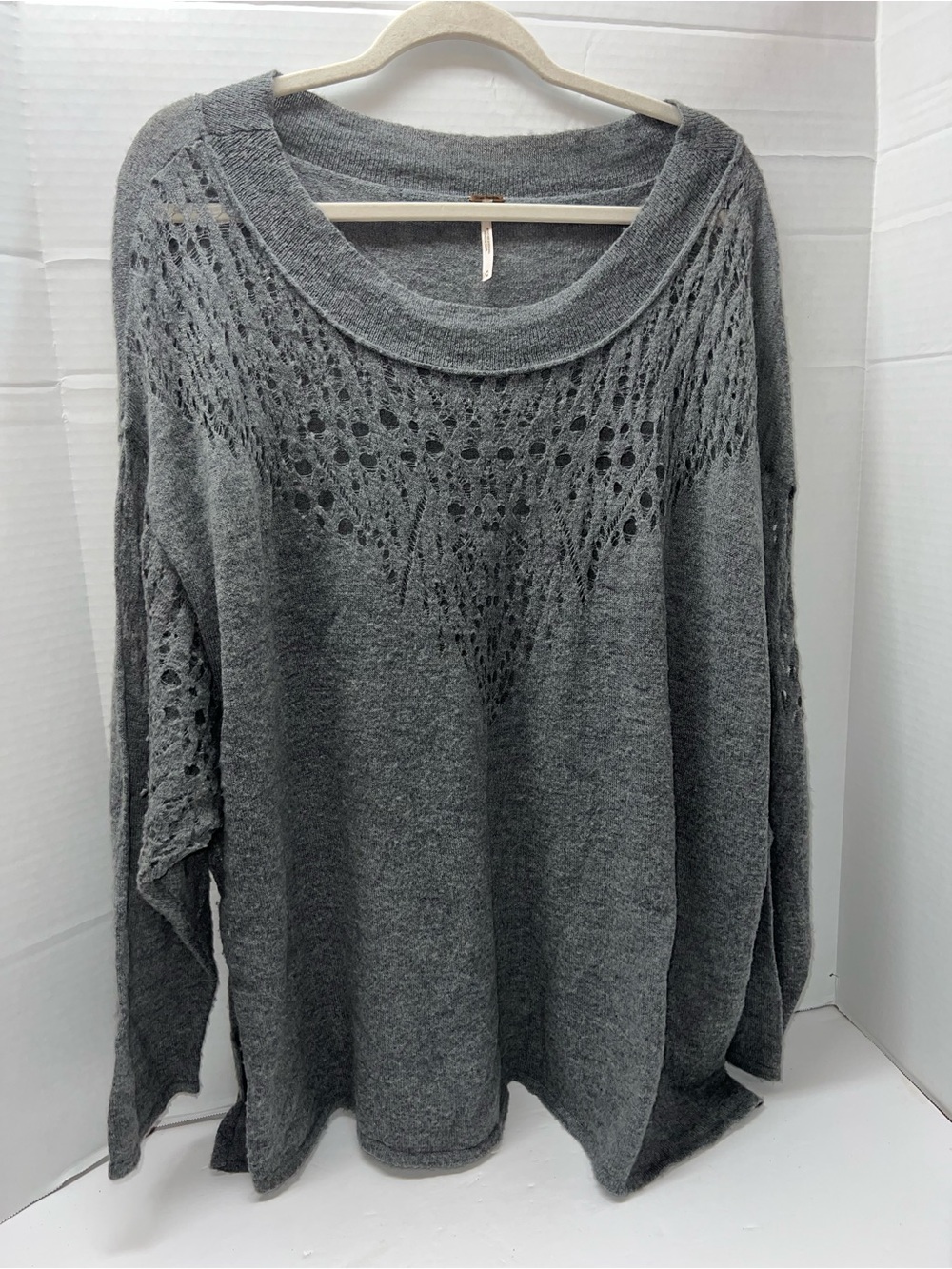 FREE PEOPLE Pointelle Ballet Sweater Gray Lightweight